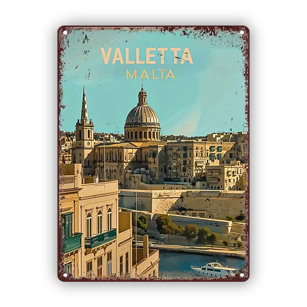 Home Office Icon - Valletta Malta Cityscape Vintage Metall-Blechschild, Wanddekor-Poster